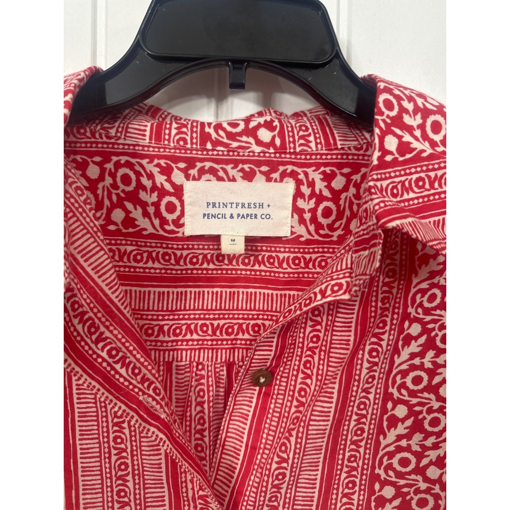 Printfresh x Pencil & Paper Co Red White Block Print Organic Cotton Midi Dress M - Picture 3 of 12